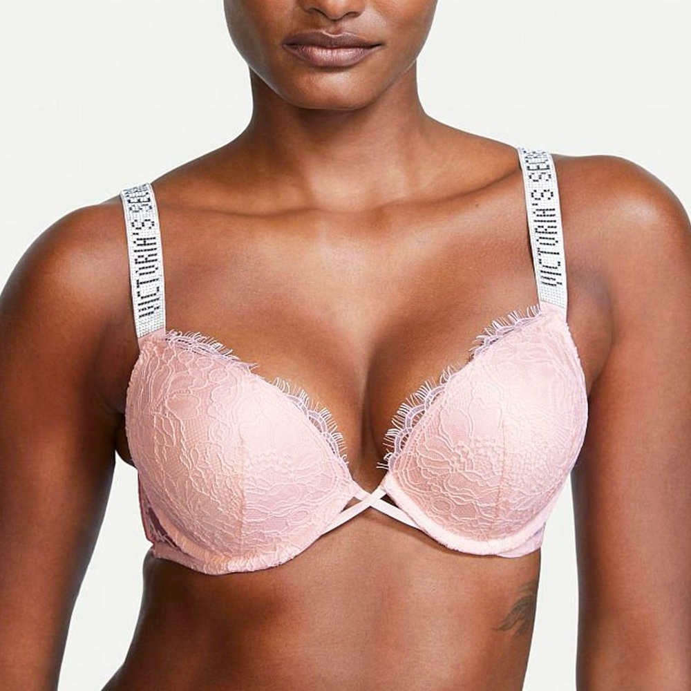Victoria’s Secret ~Purest Pink Bombshell Add 2 Cups Push Up Shine Strap Bra